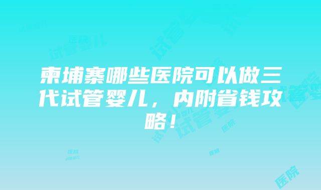 柬埔寨哪些医院可以做三代试管婴儿，内附省钱攻略！