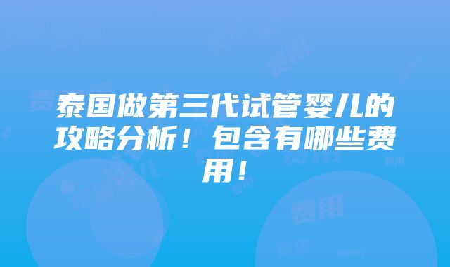 泰国做第三代试管婴儿的攻略分析！包含有哪些费用！