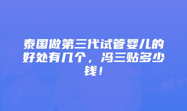 泰国做第三代试管婴儿的好处有几个，冯三贴多少钱！