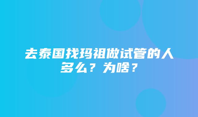 去泰国找玛祖做试管的人多么？为啥？