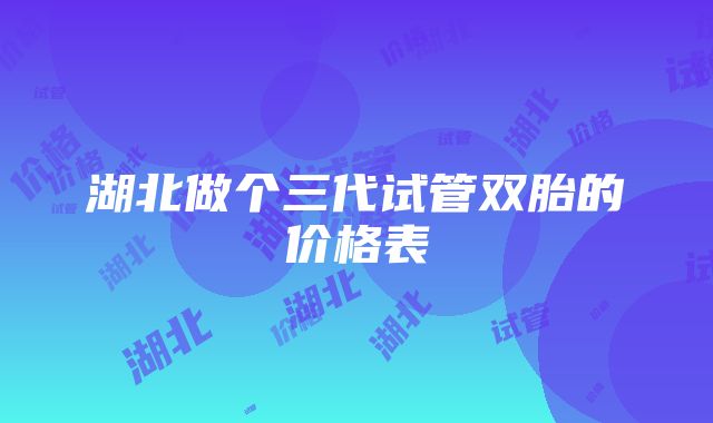 湖北做个三代试管双胎的价格表