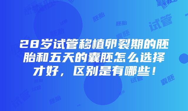 28岁试管移植卵裂期的胚胎和五天的囊胚怎么选择才好，区别是有哪些！