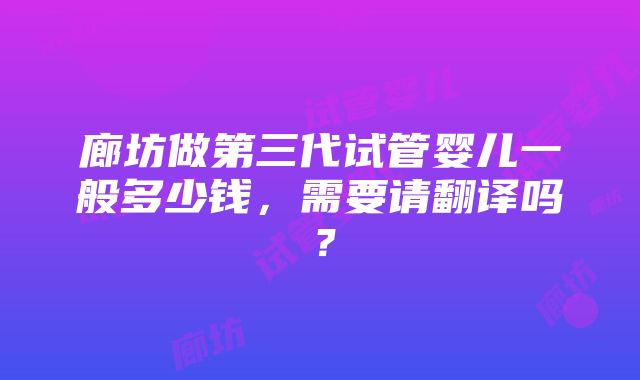 廊坊做第三代试管婴儿一般多少钱，需要请翻译吗？