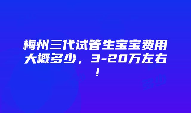 梅州三代试管生宝宝费用大概多少，3-20万左右！