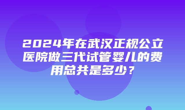 2024年在武汉正规公立医院做三代试管婴儿的费用总共是多少？