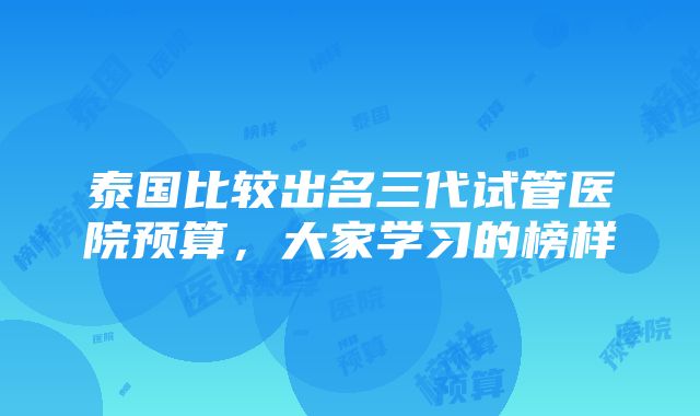 泰国比较出名三代试管医院预算，大家学习的榜样