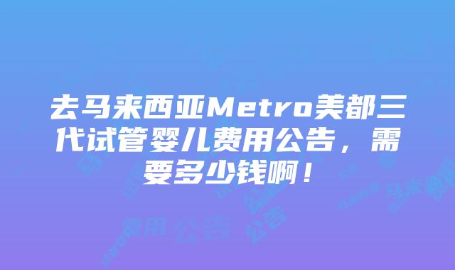 去马来西亚Metro美都三代试管婴儿费用公告，需要多少钱啊！