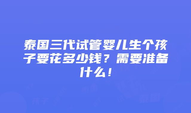 泰国三代试管婴儿生个孩子要花多少钱？需要准备什么！