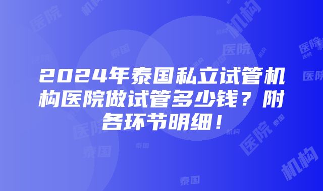 2024年泰国私立试管机构医院做试管多少钱？附各环节明细！