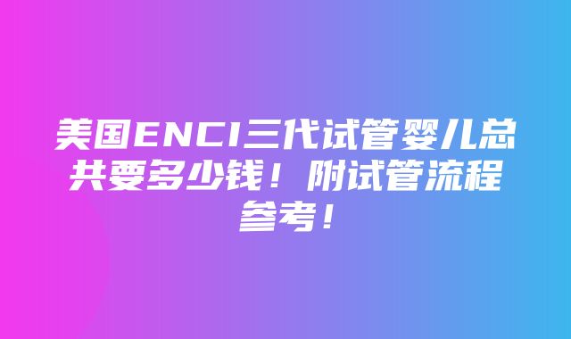 美国ENCI三代试管婴儿总共要多少钱！附试管流程参考！