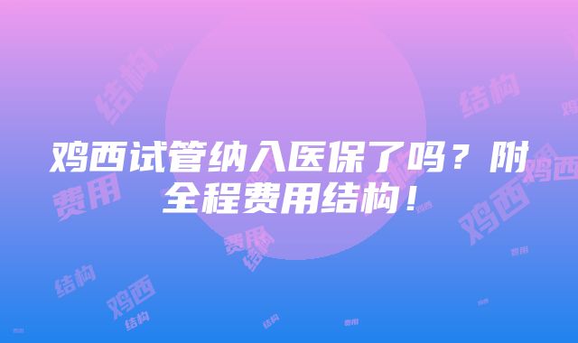 鸡西试管纳入医保了吗？附全程费用结构！