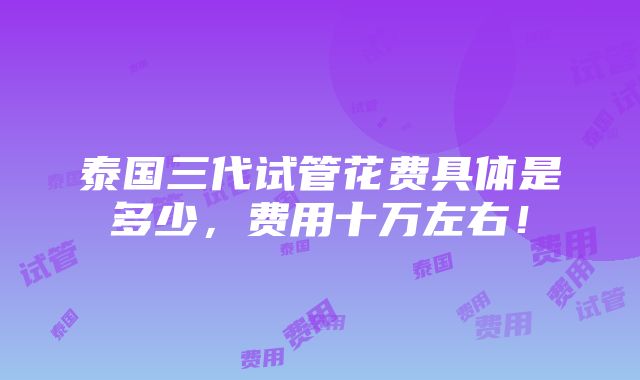 泰国三代试管花费具体是多少，费用十万左右！