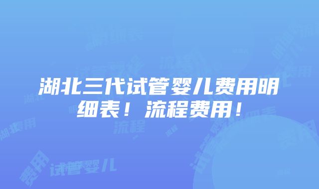 湖北三代试管婴儿费用明细表！流程费用！