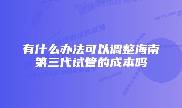 有什么办法可以调整海南第三代试管的成本吗