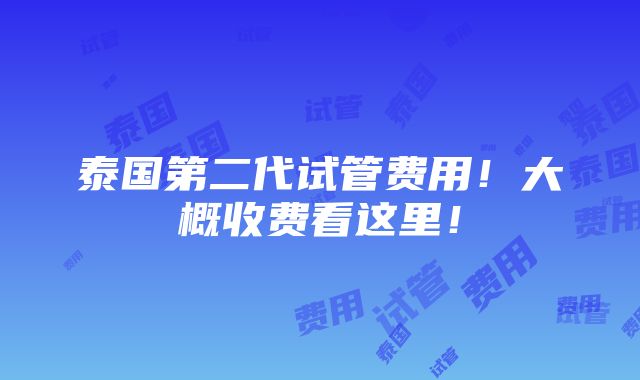 泰国第二代试管费用！大概收费看这里！