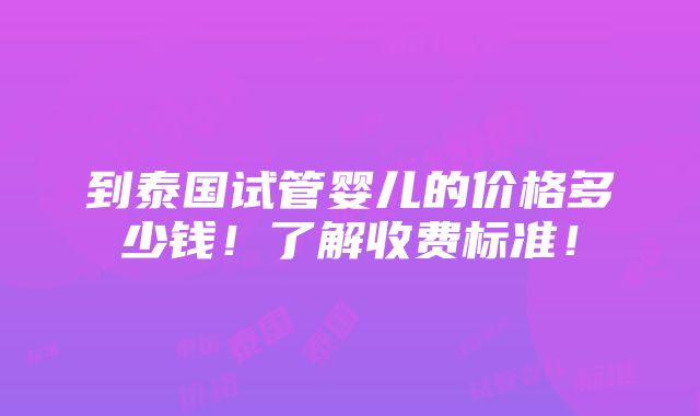 到泰国试管婴儿的价格多少钱！了解收费标准！