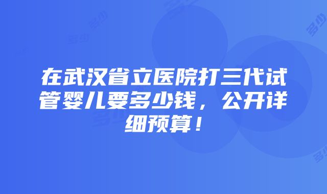 在武汉省立医院打三代试管婴儿要多少钱，公开详细预算！