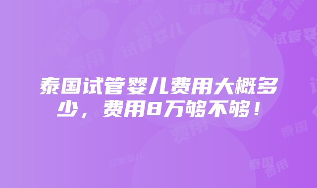 泰国试管婴儿费用大概多少，费用8万够不够！