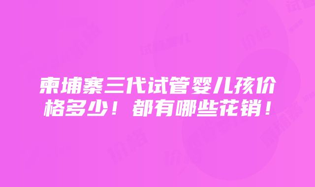 柬埔寨三代试管婴儿孩价格多少！都有哪些花销！