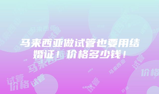 马来西亚做试管也要用结婚证！价格多少钱！