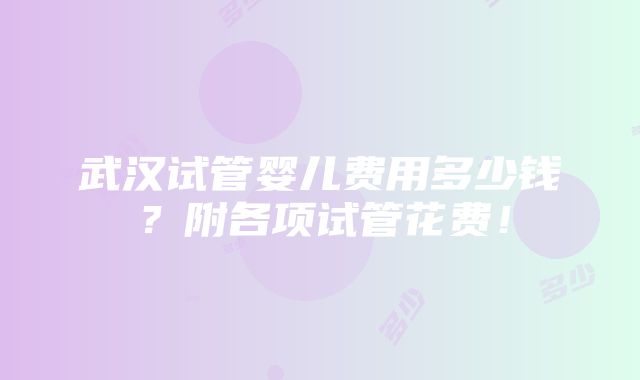 武汉试管婴儿费用多少钱？附各项试管花费！