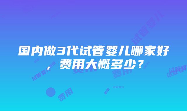 国内做3代试管婴儿哪家好，费用大概多少？