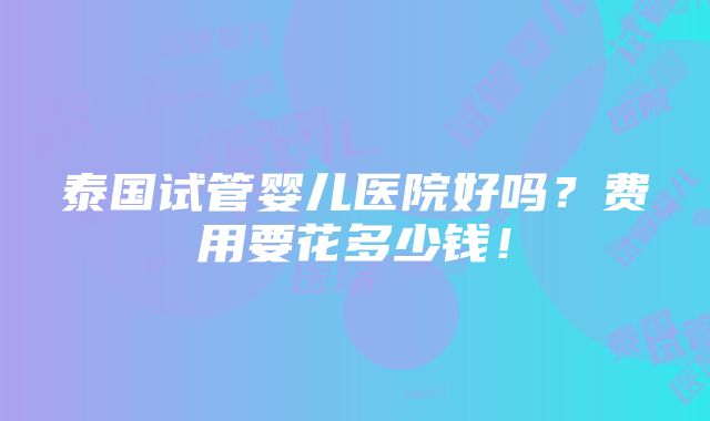 泰国试管婴儿医院好吗？费用要花多少钱！