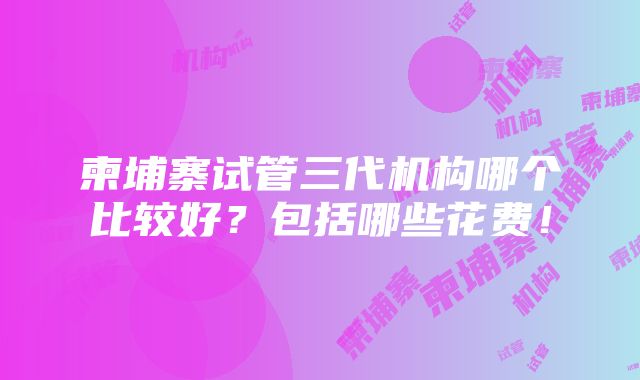 柬埔寨试管三代机构哪个比较好？包括哪些花费！