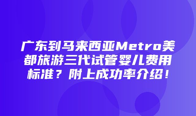 广东到马来西亚Metro美都旅游三代试管婴儿费用标准？附上成功率介绍！