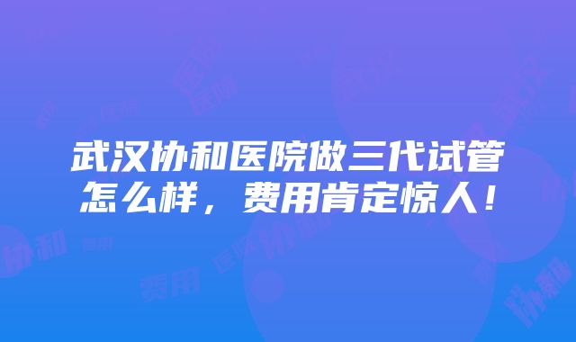 武汉协和医院做三代试管怎么样，费用肯定惊人！