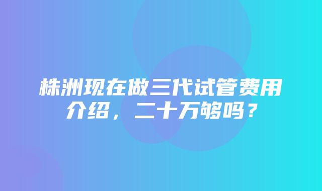 株洲现在做三代试管费用介绍，二十万够吗？