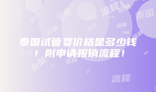 泰国试管婴价格是多少钱！附申请报销流程！