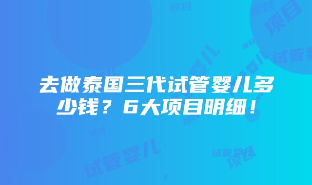 去做泰国三代试管婴儿多少钱？6大项目明细！