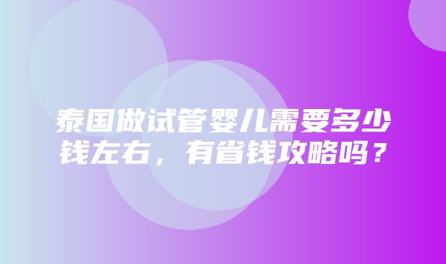 泰国做试管婴儿需要多少钱左右，有省钱攻略吗？