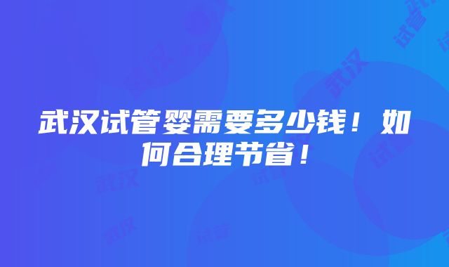 武汉试管婴需要多少钱！如何合理节省！