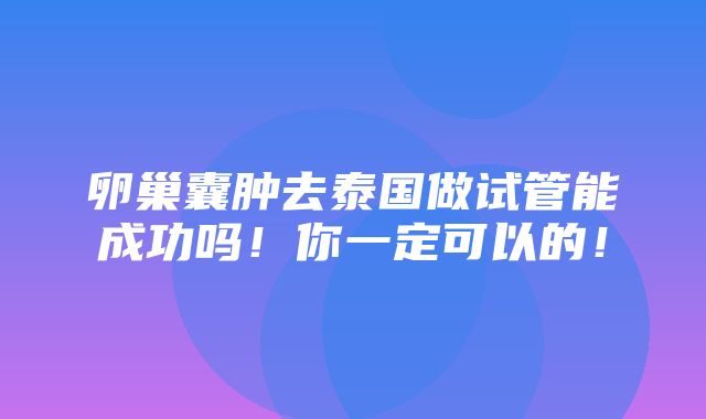 卵巢囊肿去泰国做试管能成功吗！你一定可以的！