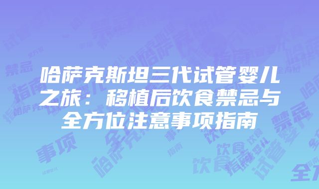 哈萨克斯坦三代试管婴儿之旅：移植后饮食禁忌与全方位注意事项指南