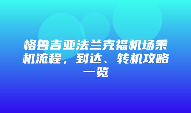 格鲁吉亚法兰克福机场乘机流程，到达、转机攻略一览