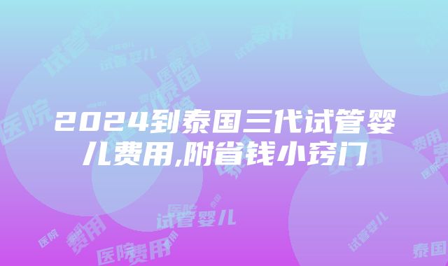 2024到泰国三代试管婴儿费用,附省钱小窍门