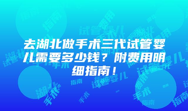 去湖北做手术三代试管婴儿需要多少钱？附费用明细指南！