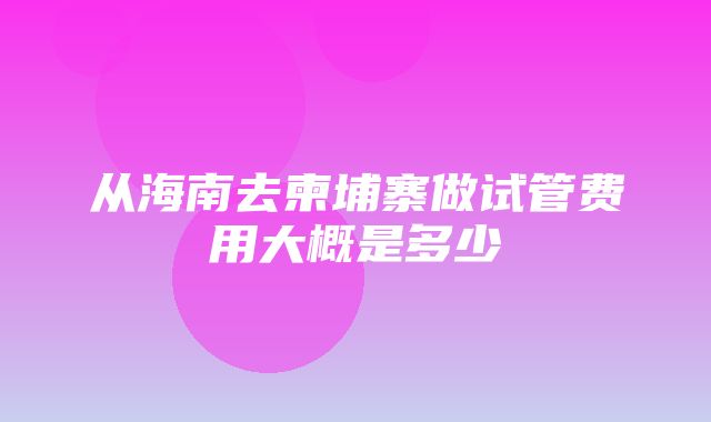 从海南去柬埔寨做试管费用大概是多少