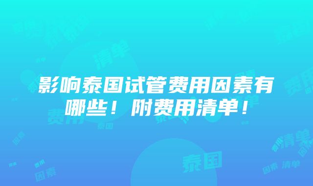 影响泰国试管费用因素有哪些！附费用清单！