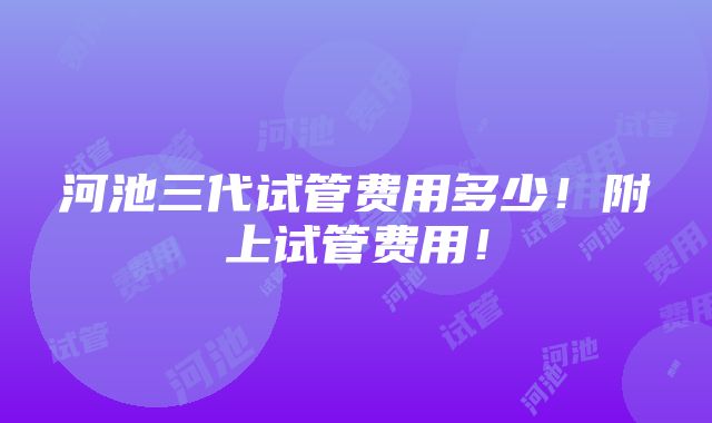 河池三代试管费用多少！附上试管费用！