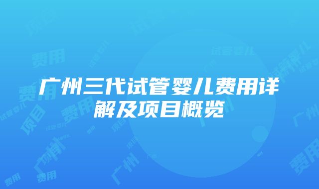 广州三代试管婴儿费用详解及项目概览