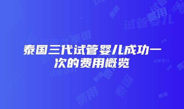 泰国三代试管婴儿成功一次的费用概览