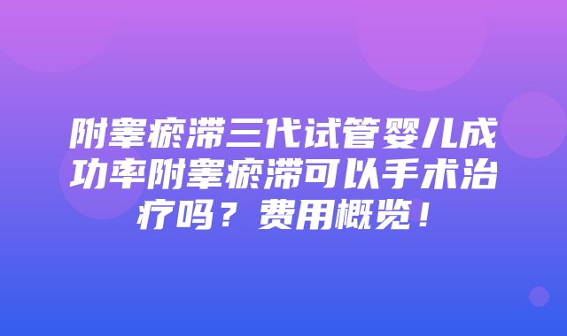 附睾瘀滞三代试管婴儿成功率附睾瘀滞可以手术治疗吗？费用概览！