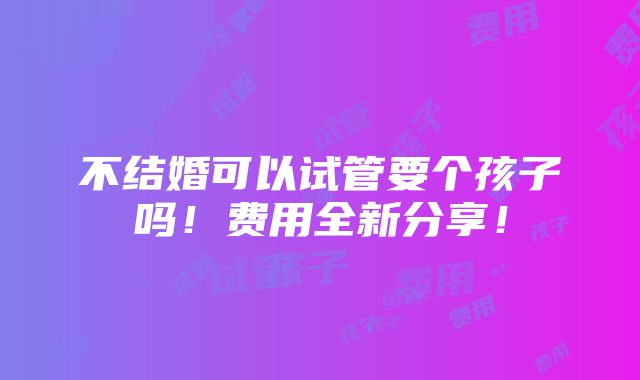 不结婚可以试管要个孩子吗！费用全新分享！