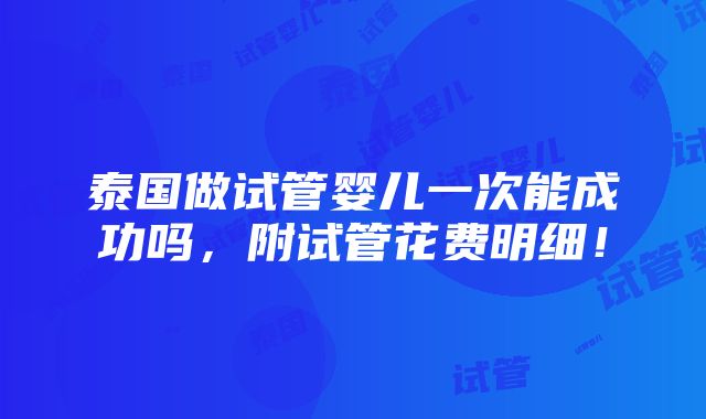 泰国做试管婴儿一次能成功吗，附试管花费明细！