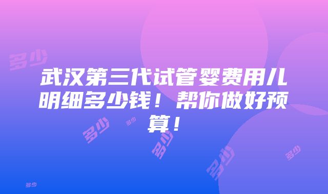 武汉第三代试管婴费用儿明细多少钱！帮你做好预算！