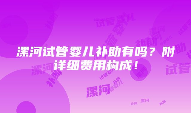 漯河试管婴儿补助有吗？附详细费用构成！